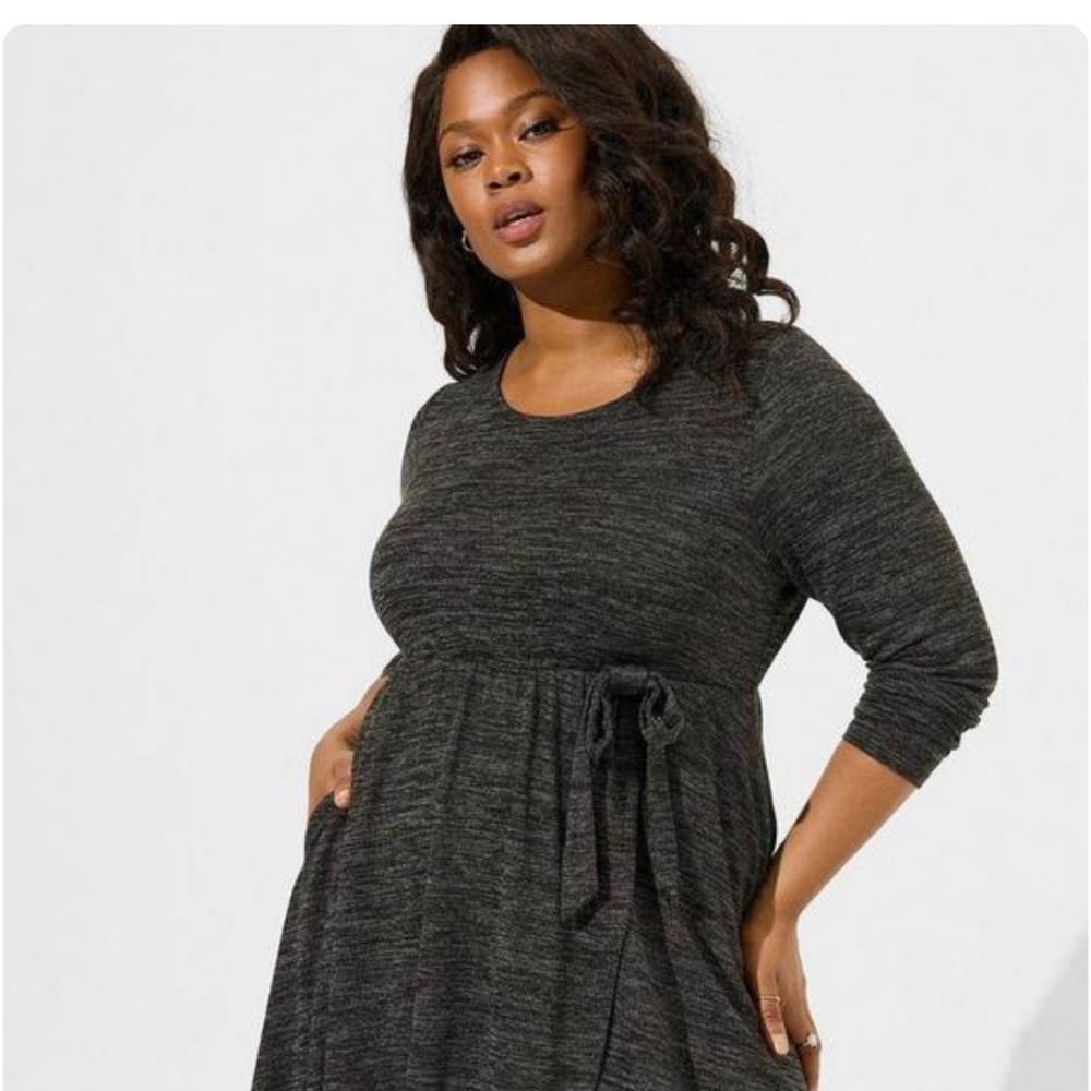 At The Knee Hacci Faux Wrap Dress